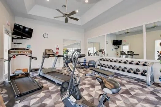 a view of a room with gym equipment