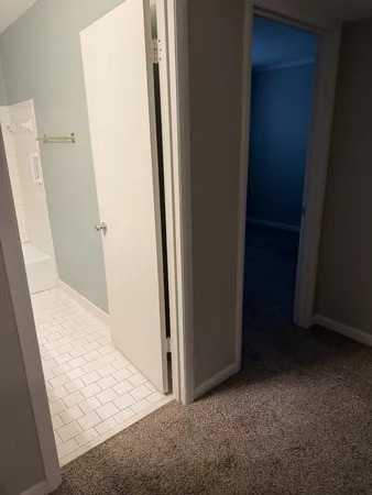 an empty room with an door