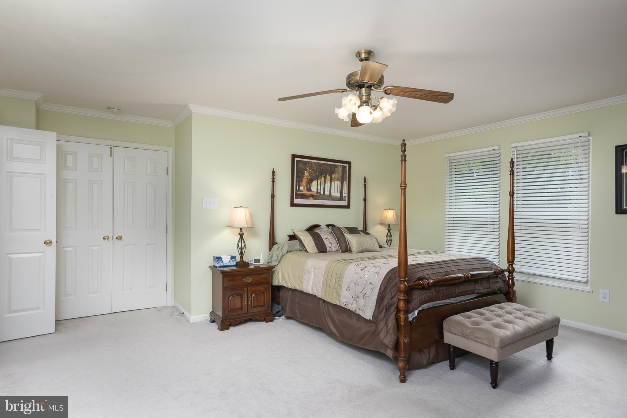 9550 Ridgeview Drive Columbia, MD 21046 - Photo 11 of 30 a bedroom with a bed and a chandelier