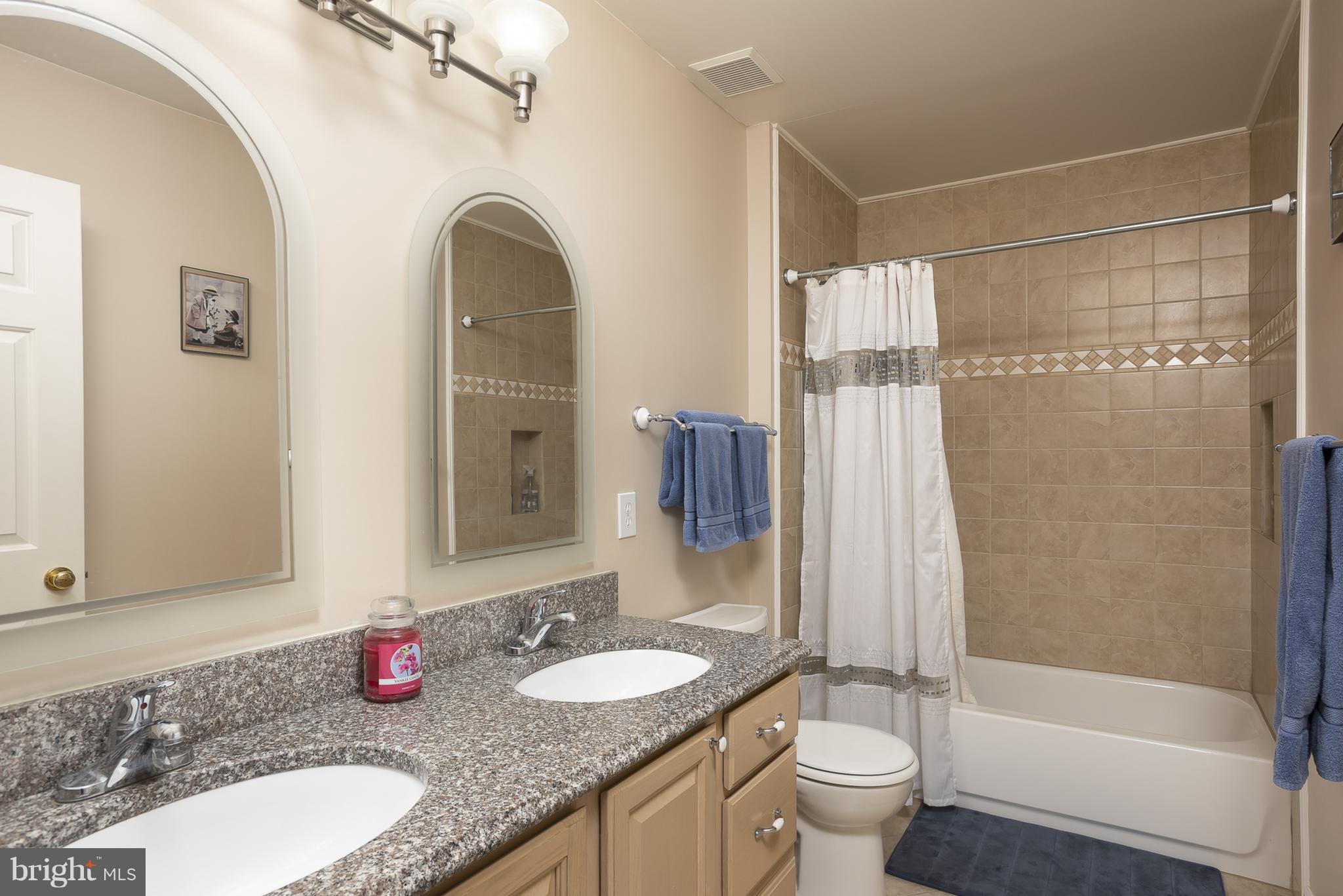 9550 Ridgeview Drive Columbia, MD 21046 - Photo 17 of 30 a bathroom with a granite countertop sink toilet and shower