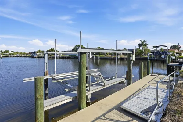 a view of a lake with boats