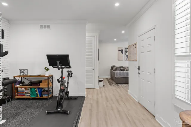 a view of a room with gym equipment