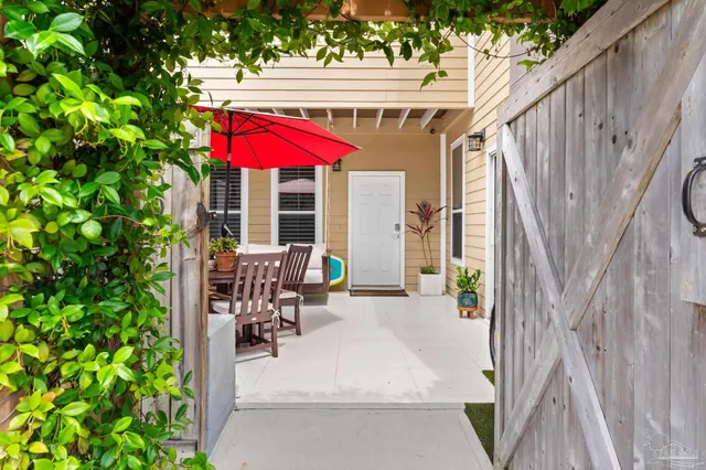 an outdoor view with patio