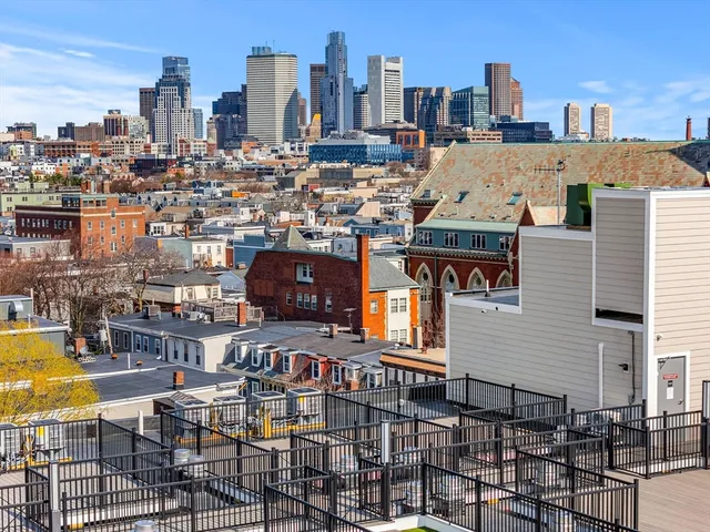 a city view with tall buildings