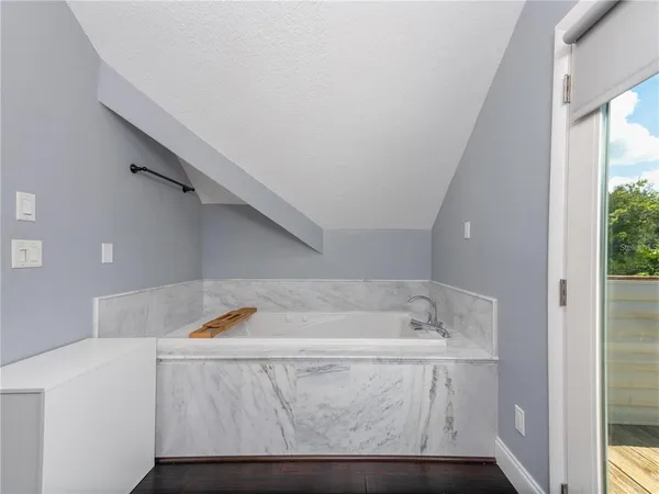 a bathroom with a bathtub