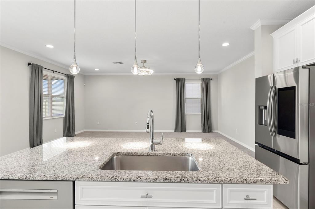 7537 Pool Compass Loop Wesley Chapel, FL 33545 - Photo 20 of 50 a kitchen with stainless steel appliances granite countertop a sink and a refrigerator