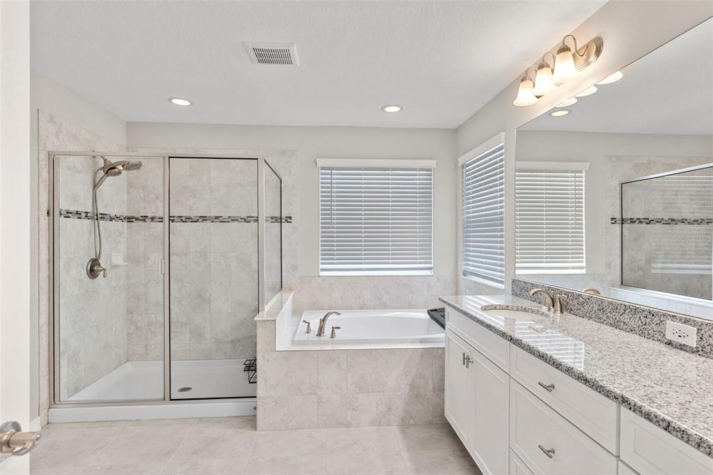 7537 Pool Compass Loop Wesley Chapel, FL 33545 - Photo 34 of 50 a bathroom with a granite countertop tub sink shower and mirror