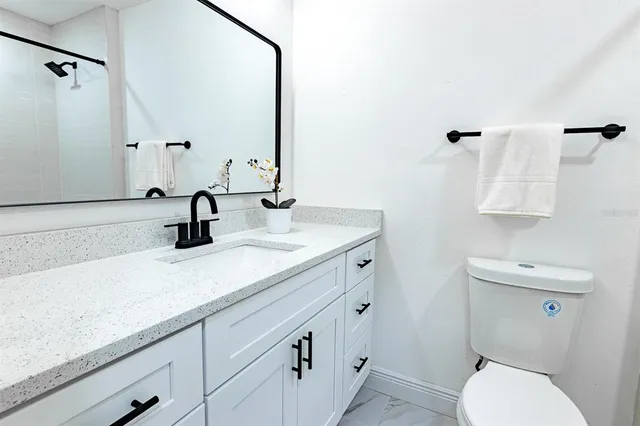 a bathroom with a sink toilet and mirror