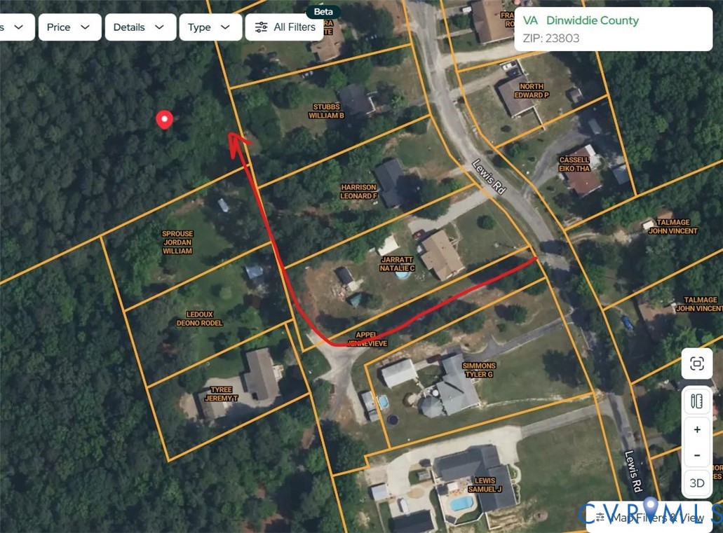 Tbd Lewis Road Petersburg, VA 23803 - Photo 2 of 4 Aerial view of property's location with property p