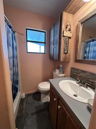a bathroom with a sink a toilet and mirror