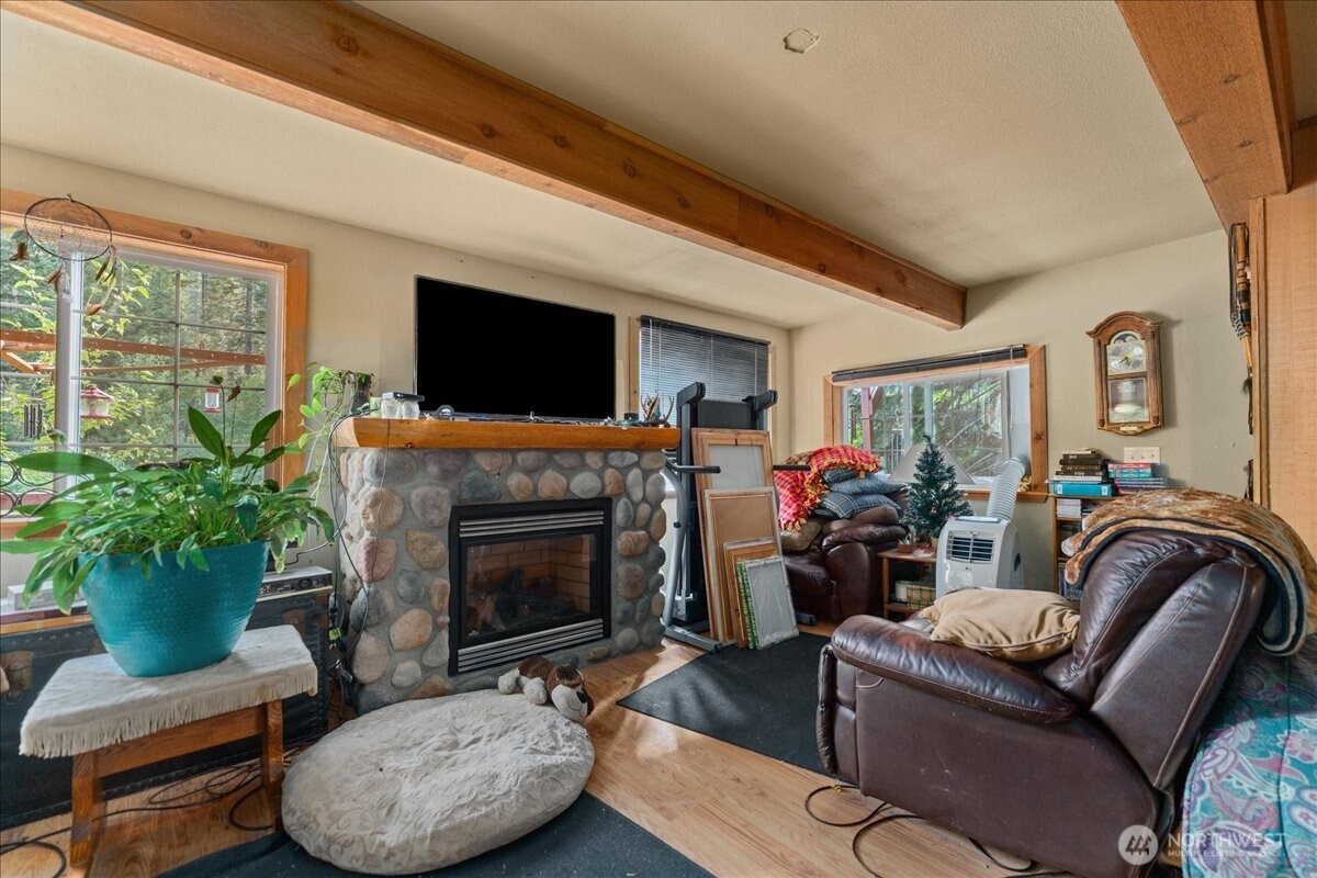 19095 Gill Creek Road Leavenworth, WA 98826 - Photo 7 of 30 a living room with furniture potted plant and a fireplace