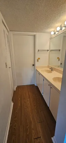 a bathroom with a sink and mirror