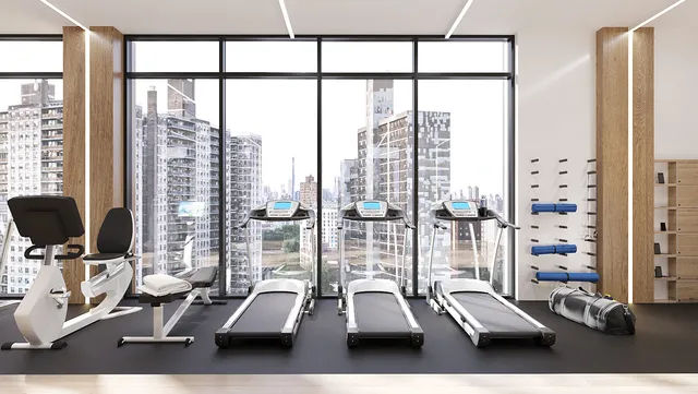a view of a room with gym equipment