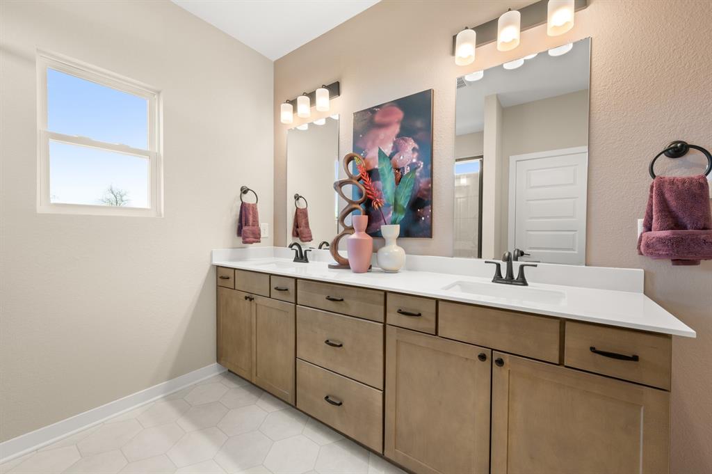 4328 Brayfield Road Fort Worth, TX 76036 - Photo 21 of 26 The Oakshire II- Primary Bathroom with Dual Vanities and Walk-In Shower