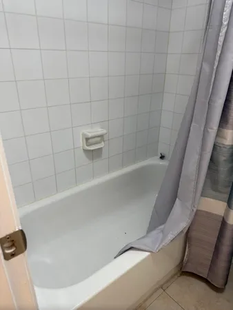 a bathroom with a bathtub
