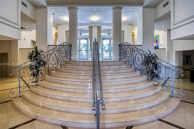 a front view of a multi story building