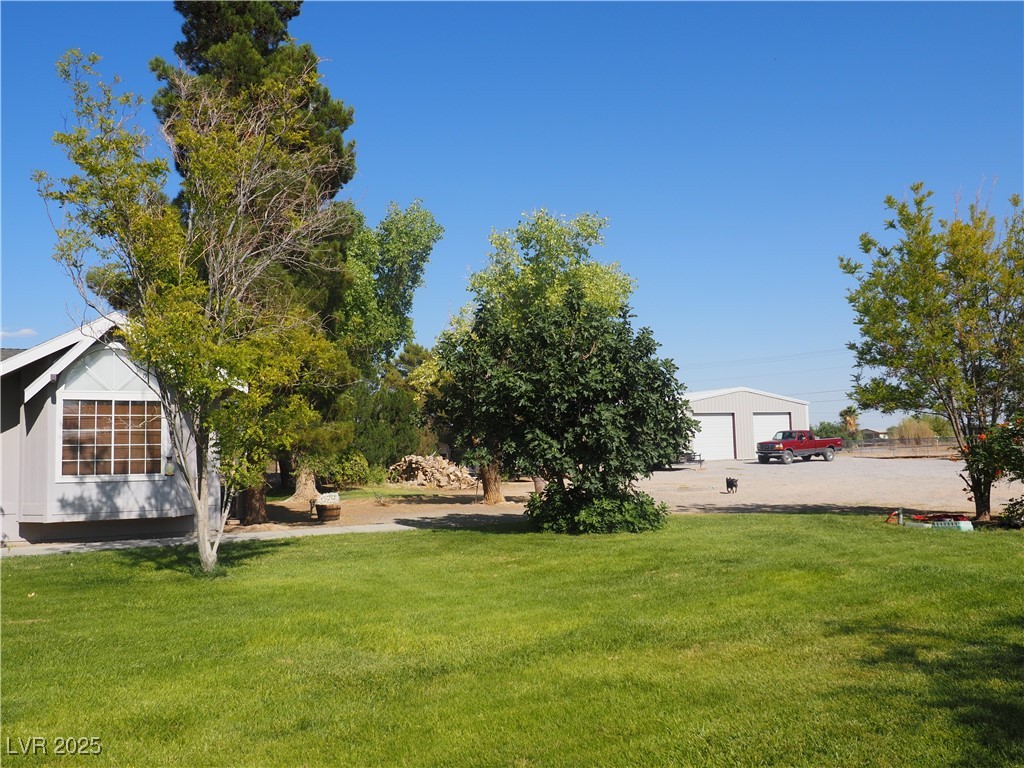 3485 Gally Road Pahrump, NV 89060 - Photo 25 of 90 View of green lawn featuring a detached garage