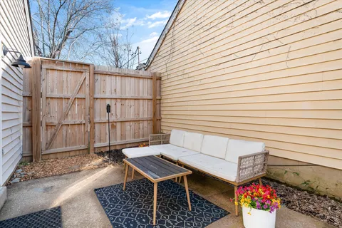 a view of a backyard with a large tree