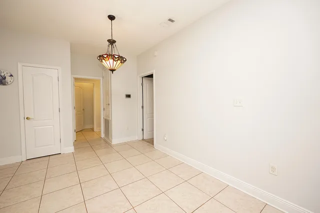 a view of a chandelier in a room