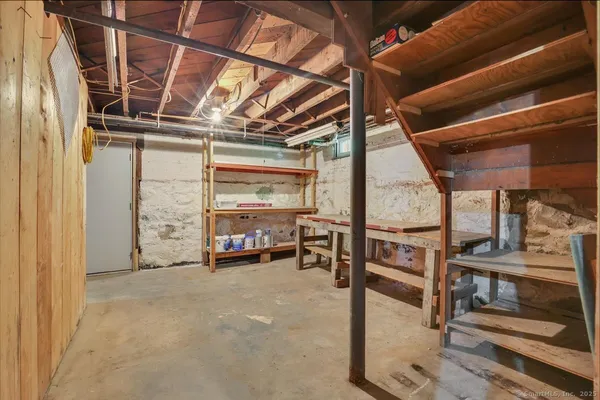 a view of a room with racks on the wall