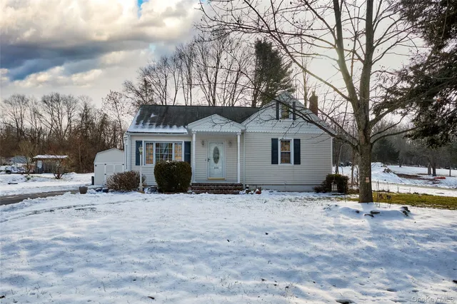 a view of a house with a large tree in front of it