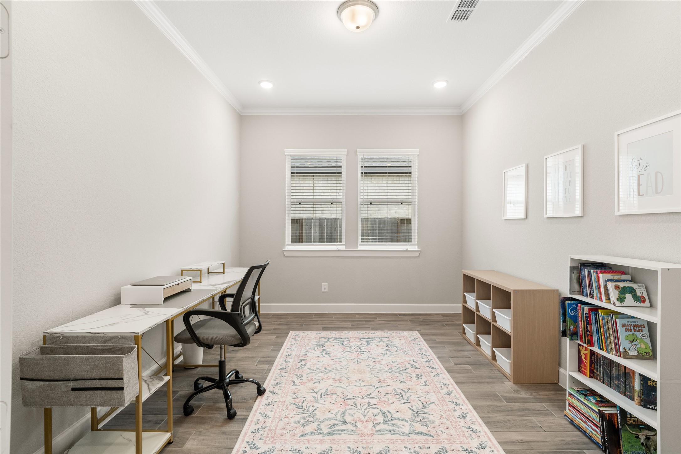 3118 Swift Way Katy, TX 77493 - Photo 16 of 34 Flex Room / Office – A spacious and light-filled flex room with wood-look flooring, perfect for a home office, study, or creative space.