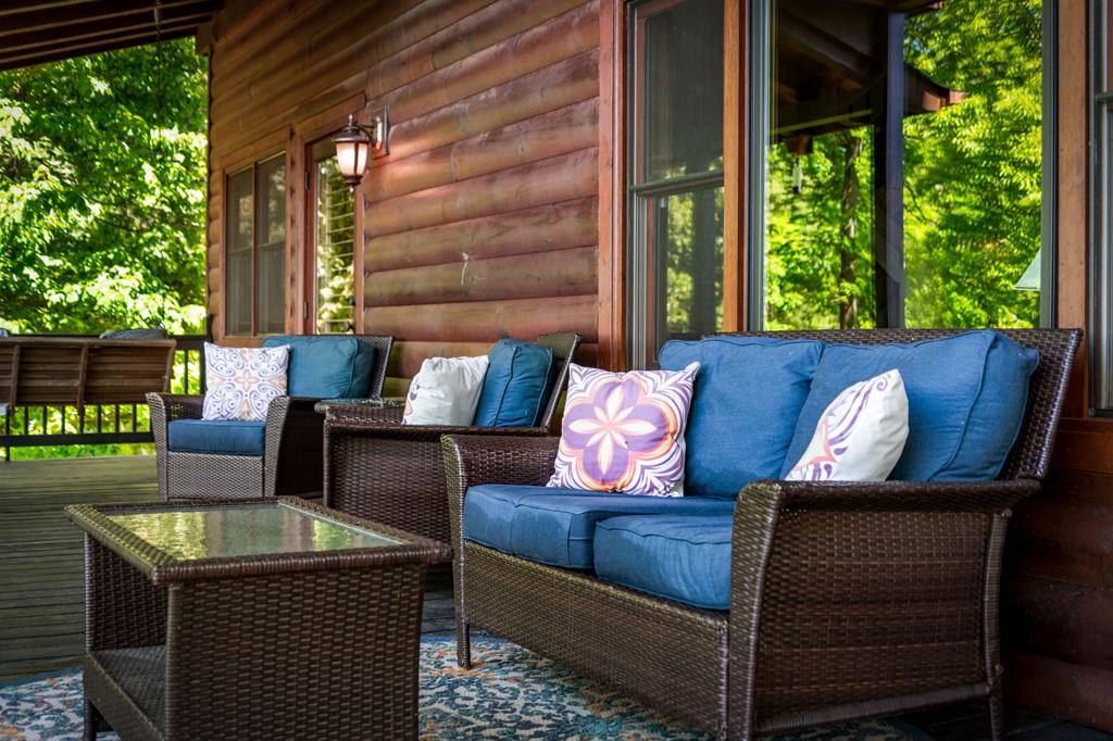 479 Big Timber Road Mineral Bluff, GA 30559 - Photo 44 of 60 a outdoor living space with furniture and a garden