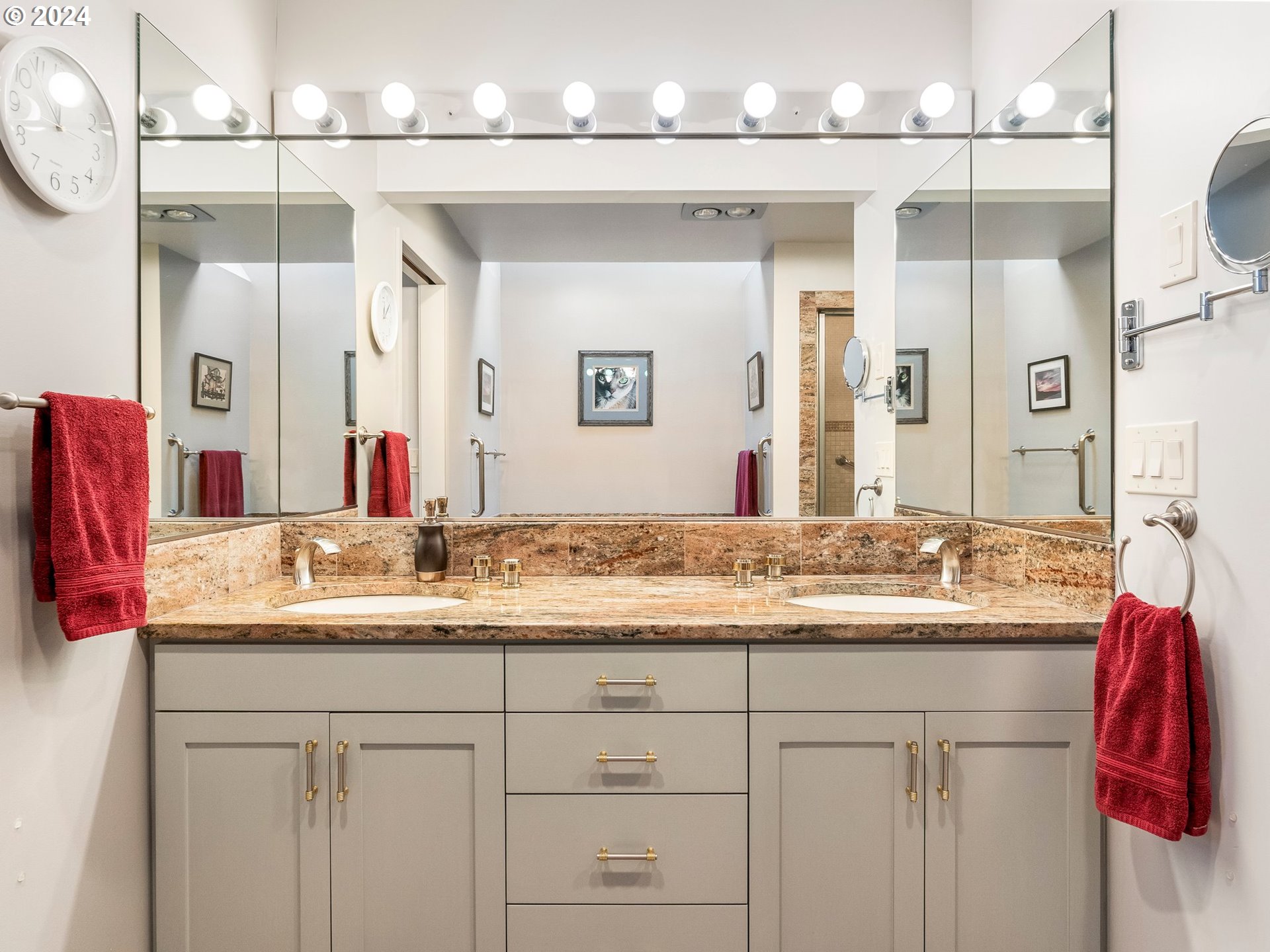 222 Southeast Spokane Street, Unit 3 Portland, OR 97202 - Photo 23 of 47 a bathroom with a granite countertop sink and a mirror