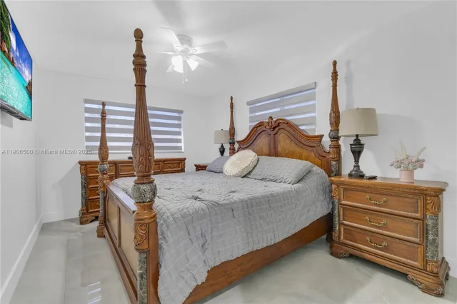 a bedroom with a bed and a dresser