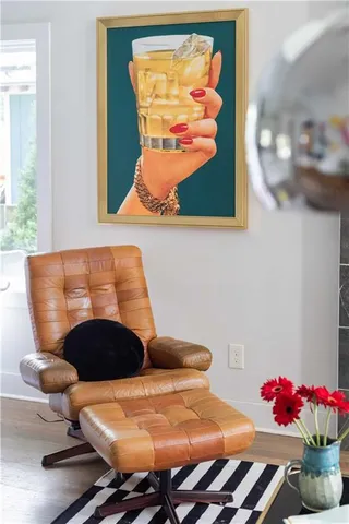 a table room with furniture and flowers