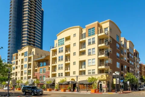 front view of a building with a street