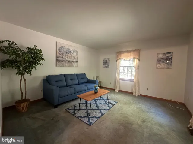 a living room with furniture a window and a potted plant