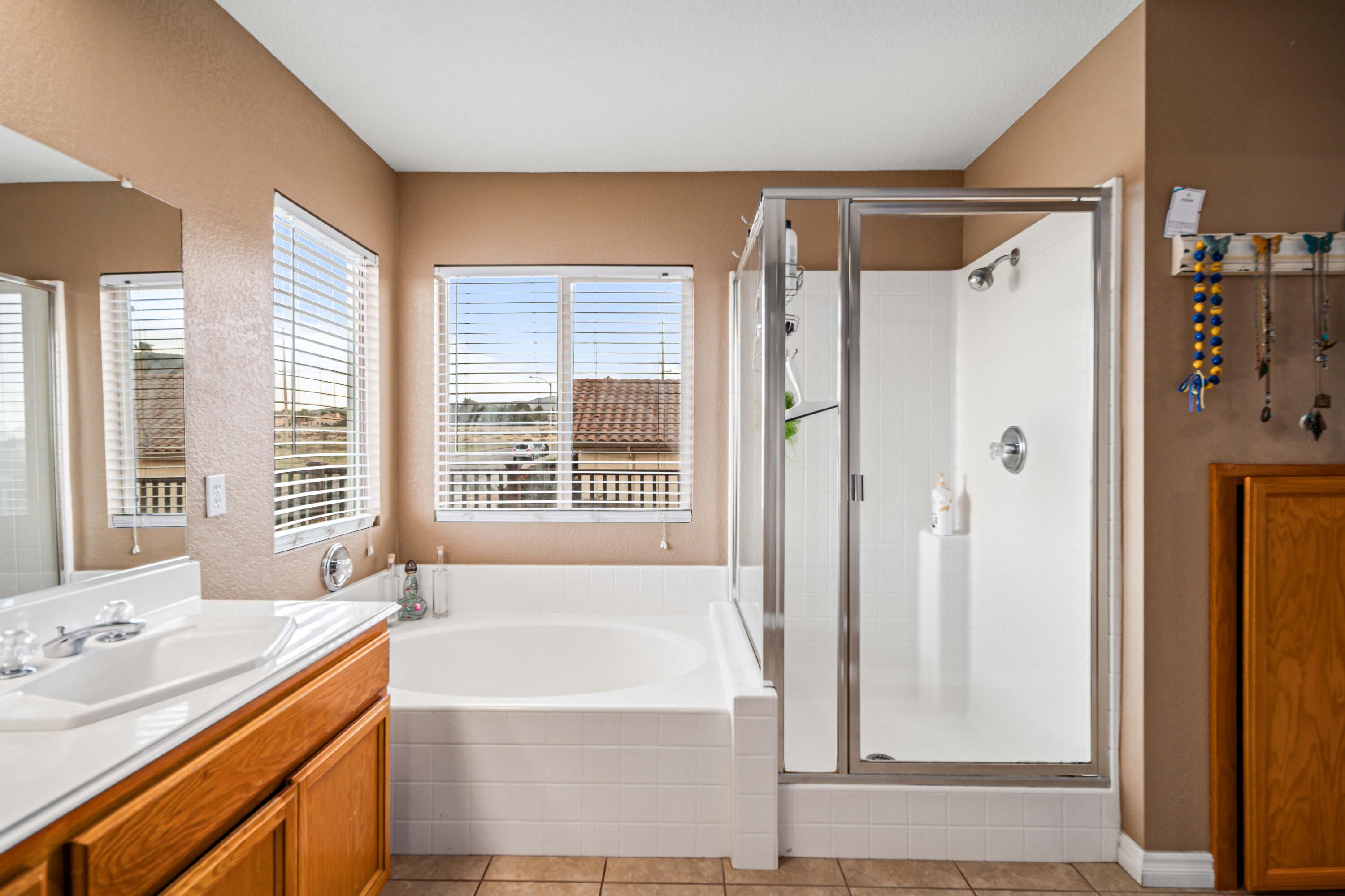 6204 Shadow Hill Drive Lancaster, CA 93536 - Photo 36 of 82 a bathroom with a tub sink and shower