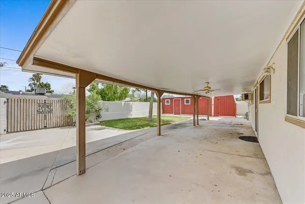 a view of a porch with a street