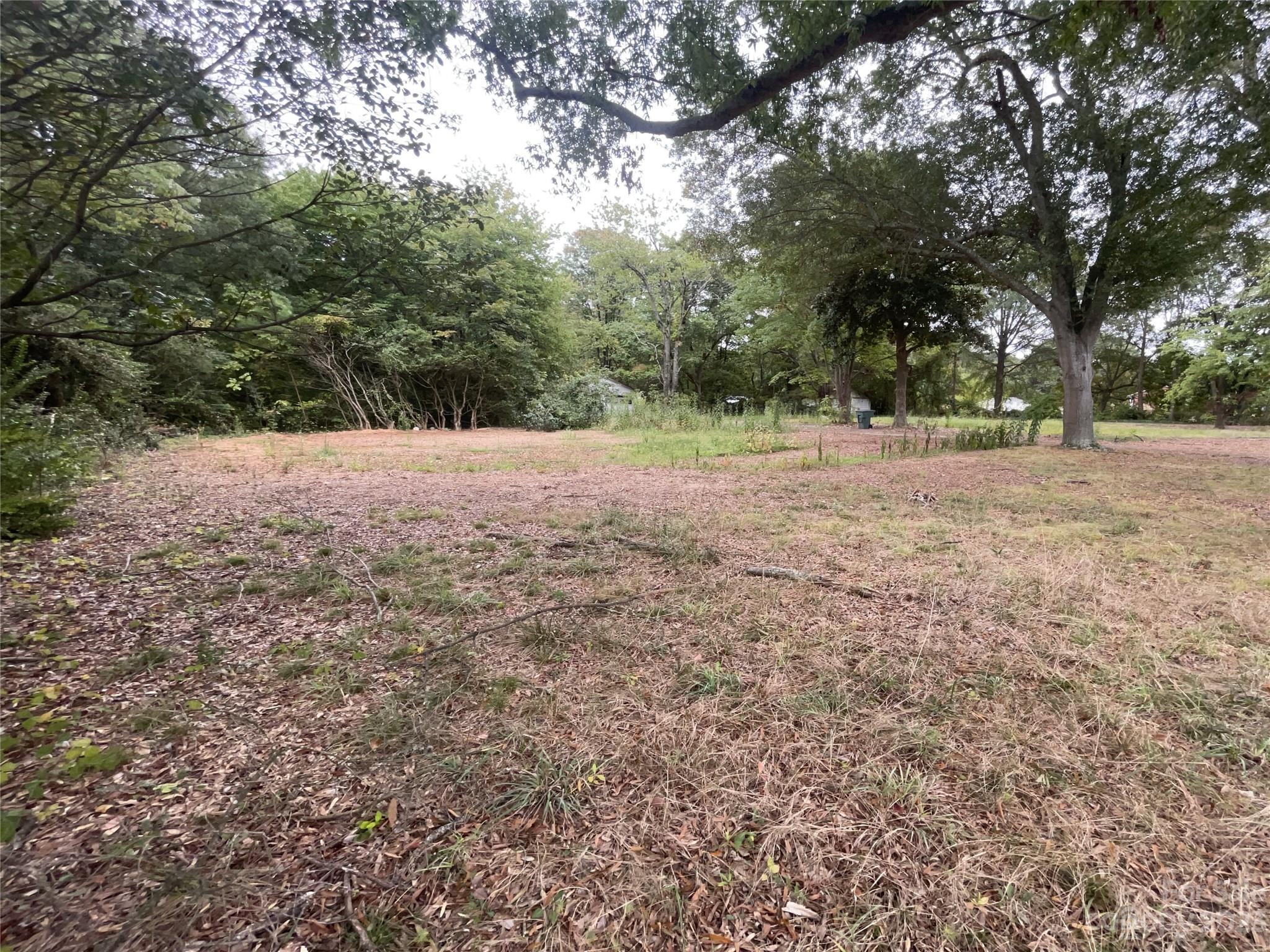 a view of dirt yard with a trees