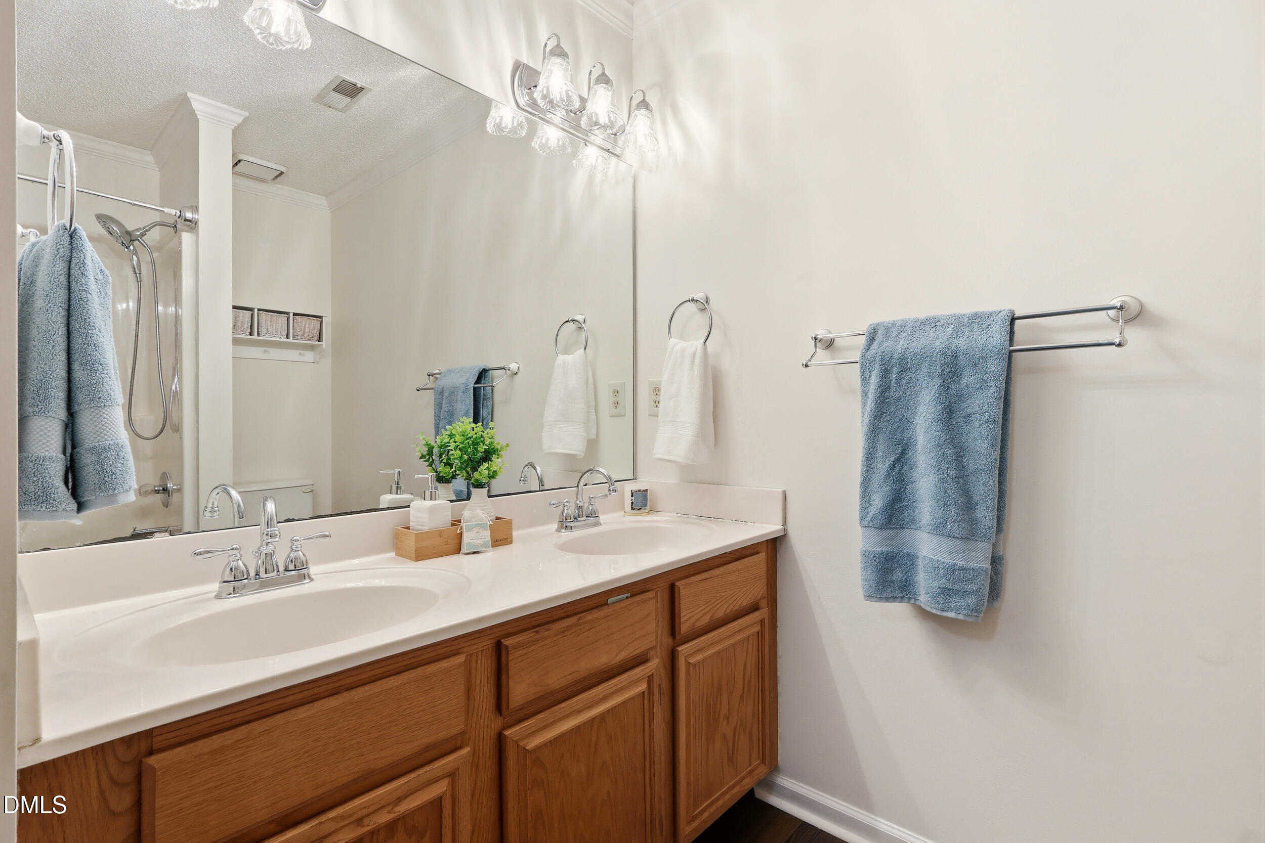 107 Canyon Run Cary, NC 27513 - Photo 37 of 43 a bathroom with a double vanity sink and a mirror