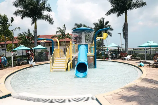 a view of a building with a swimming pool