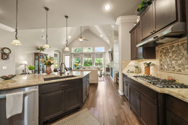 a kitchen with lots of counter top space