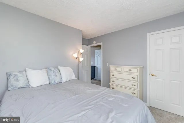 a bedroom with a bed and a closet