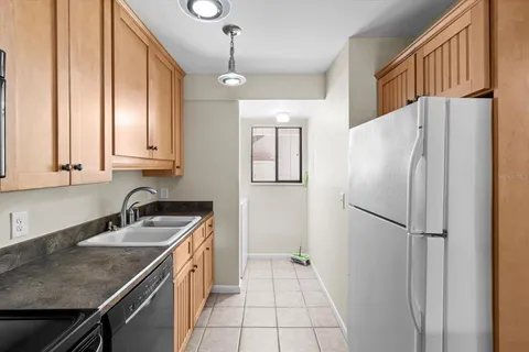 a kitchen with a refrigerator a sink and cabinets