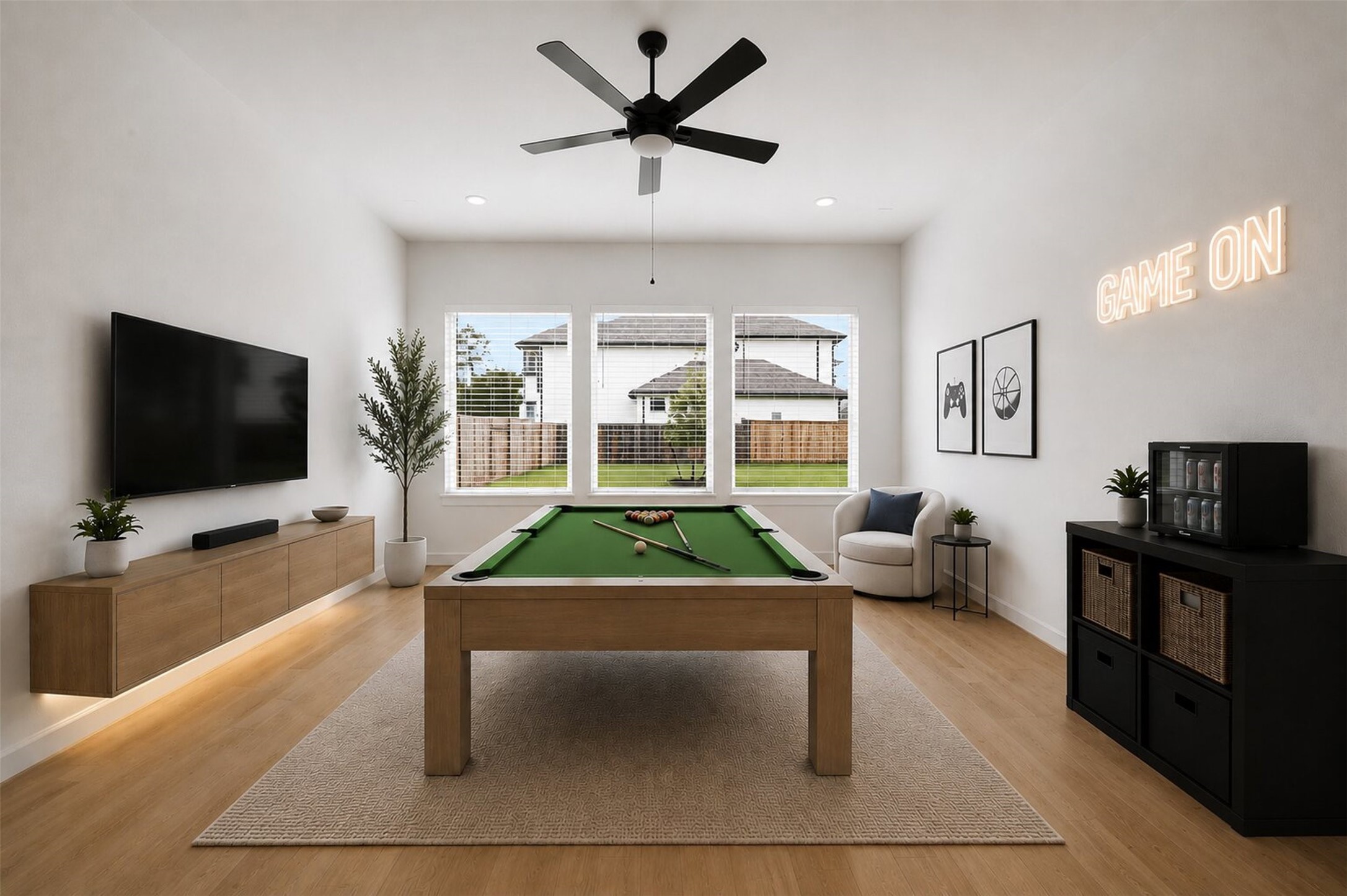 416 Venado View Court Conroe, TX 77304 - Photo 13 of 34 **Virtually Staged** Versatile game room offering ample entertaining space, media potential, and flexible everyday living.