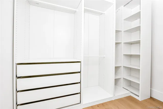 a view of walk in closet with empty racks