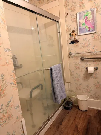 a bathroom with a shower