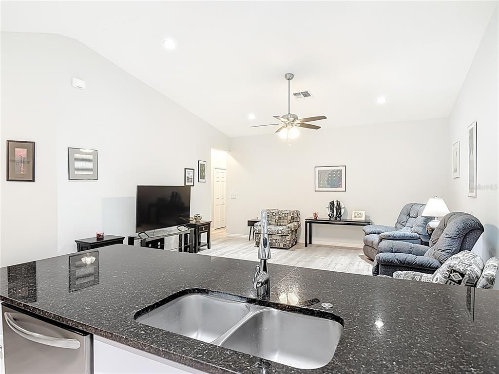 202 Walter Stevens Way DeLand, FL 32724 - Photo 11 of 34 a kitchen with a sink a couch and a flat screen tv