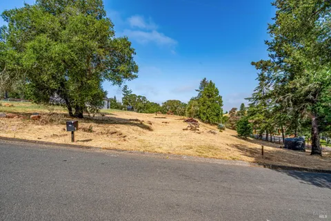 a view of a road with a yard