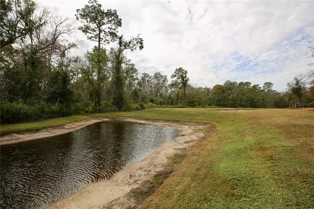 a view of a swimming pool and lounge chairs