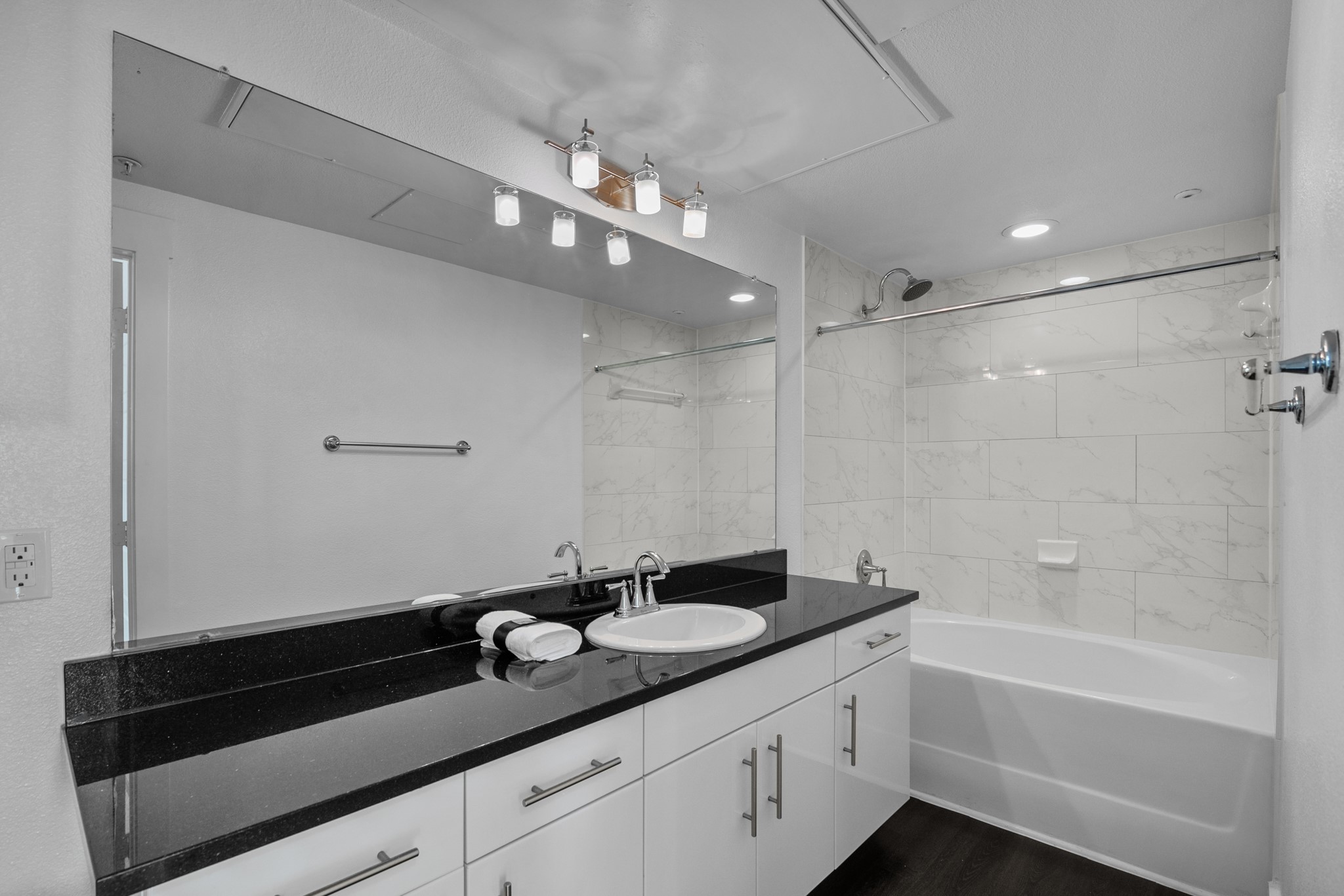 366 Fm 1488 Road, Unit 121 Conroe, TX 77384 - Photo 11 of 18 Bathroom with vanity, shower / washtub combination, dark wood-style floors, and recessed lighting
