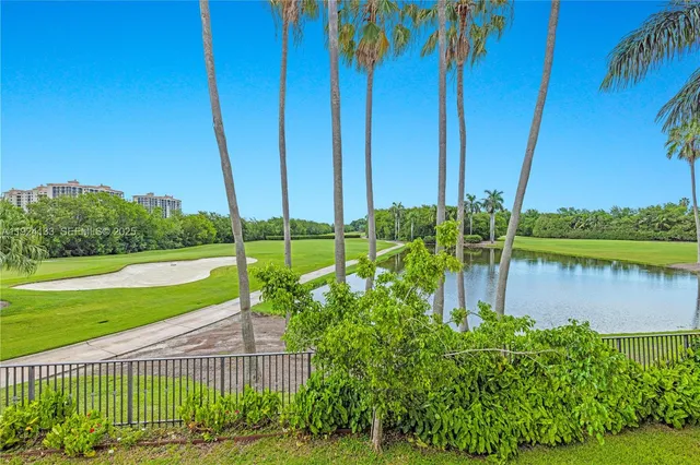 a view of a golf course with a garden