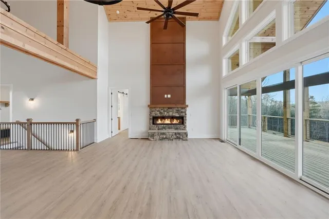 a view of fireplace and front door