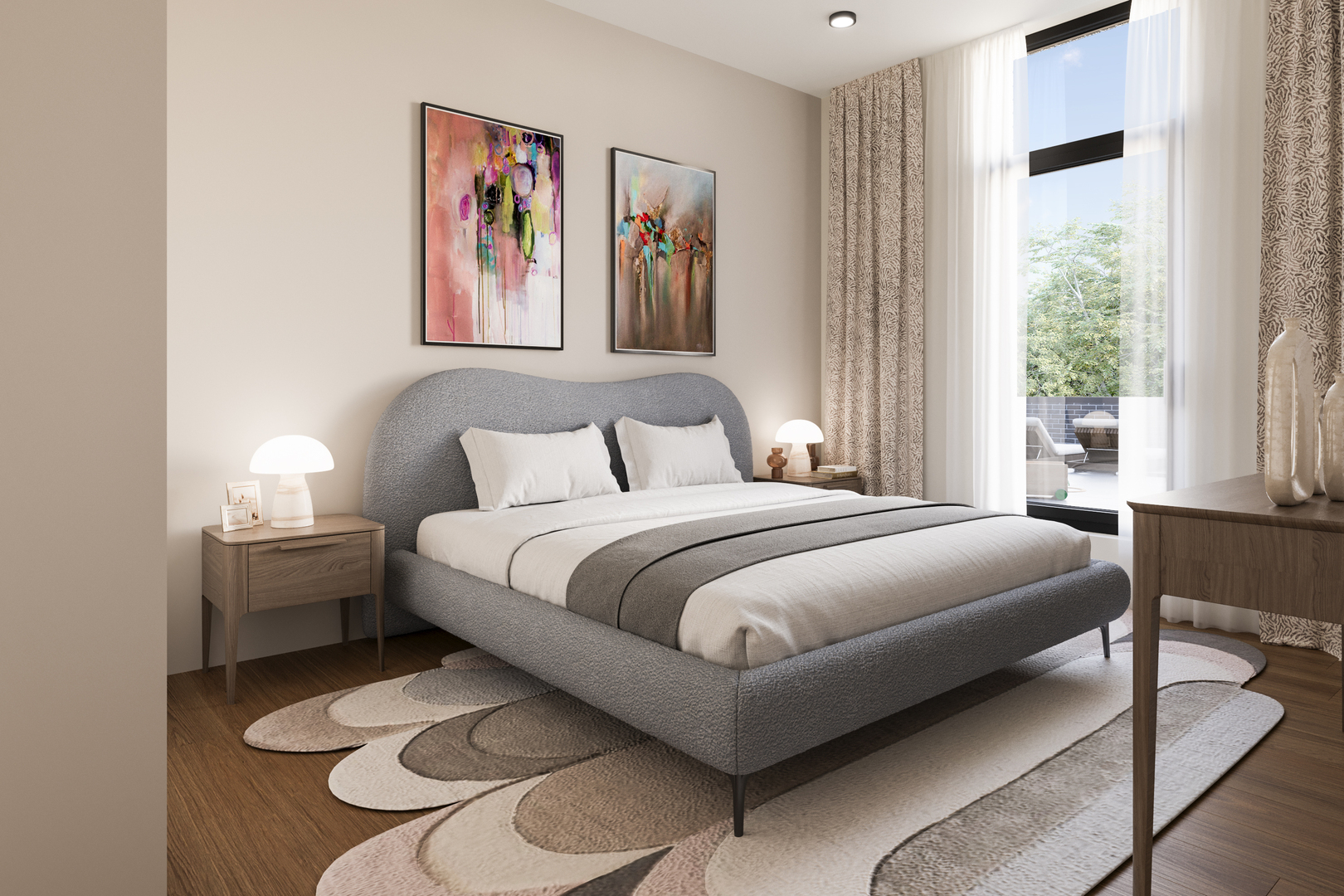 2234 West Grand Avenue, Unit 203 Chicago, IL 60612 - Photo 16 of 20 a bedroom with a bed and a painting on the wall